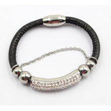 Hot Sale Magnet Connect Genuine Leather & Stainless Steel Bracelet
